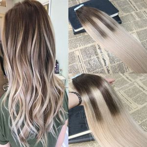 Omber Tape in Hair Extensions #4 Fading to #18 Dip Dyed Glue in Remy Human Hair Extensions Balayage Tape on Extensions 40pcs/100g
