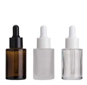 30 ml cam şişe düz omuz buzlu temizle amber cam yuvarlak uçucu yağ serum şişe cam damlalıklı ambalaj şişeleri GGA3637-2