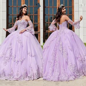 Vintage Sweetheart Princess Ball Gown Prom Dresses Abiti a maniche lunghe Appliques Pizzo Perline Quinceanera Dress Plus Size Sera Party Gowns Vestidos