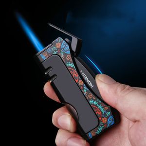 HONEST Jet Cigar Lighter Big Flame Torch Turbo Cigar Refillable Gas Pipe Lighter Windproof Metal Spray Gun Cigarette Lighter Men Gift NO GAS