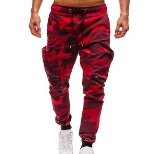 Мужские брюки Fashion 2021 Drawstring Classic Red Camouflage Camo Joggers Карманы на молнии Sweat Cargo Sportswear Roupas