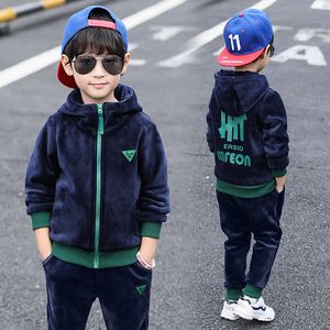 Ragazzi Autunno Inverno Tuta sportiva Abbigliamento per bambini Set Ragazze Velluto spesso Felpe con cappuccio + Pantaloni 2 pezzi Tuta per bambini 3-10 anni Tuta LJ200831