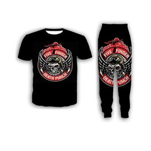 Новая мода Женщины / Mens Five Finger Death Punch Смешные 3d печати T-Shirt + Jogger Брюки Casusal Tracksuit Наборы S09