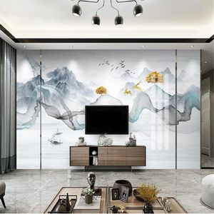 Milofi пользовательских 3D больших обои фреска китайского стиля ручной росписью абстрактных линии пейзаж Zen фон стена