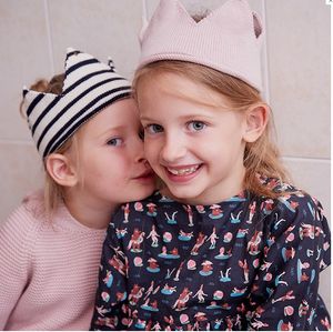 Bebek Saç Bandı Sevimli Çocuk Taç Boş Üst Şapka Çizgili Örme Kapaklar Sıcak Tutun 7 Renkler Toptan