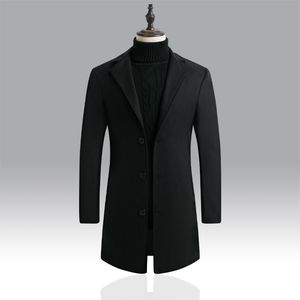 Erkek trençkotları 2021 Kış moda butik giymek gündelik iş yünü uzun ceket / erkek paltolar gri ceketler