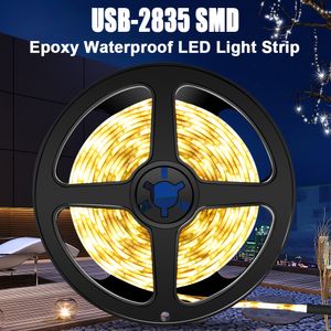 USB Waterproof LED Strip Light 5V 2835 SMD 1M 2M 3M 4M 5M Kitchen Home Decor TV Ledstrip Lights Bedroom Wardrobe Stair Bookshelf Decorative Lamp