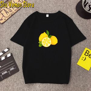 Kadın T-shirt 2021 Yaz Eğlence Kadın Moda Meyve Kısa Kollu Limon Baskı Üst Harajuku T Gömlek Bayan O-Boyun