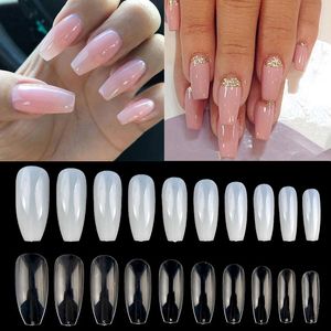 False Nails 500 шт. Nail Art Tips Полная Французская балерина Поддельные прозрачные / Натуральный Гробный акриловый УФ Гель Салон Дизайн Маникюрные инструменты