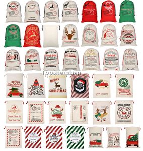 40 Style Christmas Santa Sacks Gift Bags Large Organic Heavy Canvas Bag Santa Sack Drawstring Bag With Reindeers Santa Party Claus Sack Bags