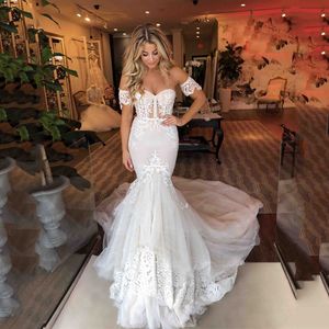 Sexy Mermaid Lace Wedding Dress 2020 Beach Bride Dress Off The Shoulder Informal Modest Boho Wedding Gowns Backless