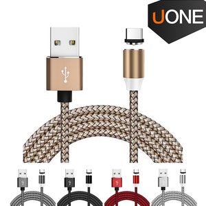 3 в 1 Магнитный зарядный кабель Нейлон LED Светящиеся шнура 1м Micro USB Type C для зарядки Кабели для Samsung Huawei