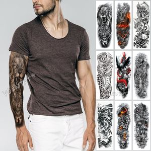 Büyük Kol Kol Dövme Kroki Aslan Kaplan Su Geçirmez Geçici Dövme Etiket Vahşi Fierce Hayvan Erkekler Tam Kuş Totem Tatto T200730