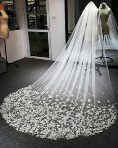 Yeni 3D Çiçekler Uzun Gelin Veils Aplikler Yumuşak Tül Düğün Peçe Vestido De Noiva Custom Made Düğün Aksesuarları