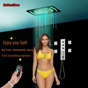 Bathroom Shower Set Thermostatic Panel Massage Jets Mixing Valve Faucet Nozzle Glow LED Luxury Shower Head Waterfall Rain Units EJ5301