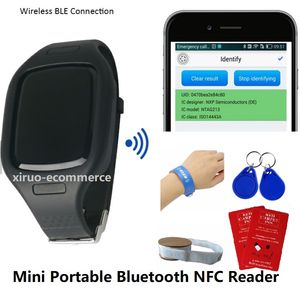 Xiruoer HF Mini Leitor Portátil de Dente Azul com Banda de Relógio Sem Fio RFID Externo 13,56 mhz Cartão RFID de Longa Distância NFC Leitor Escritor