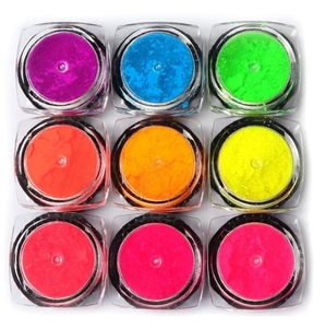 9 Kutular / set neon Pigment Toz Nail Floresan Gradyan Glitter Yaz Shinny Toz Ombre DIY Nail Art Dekorasyon Manikür