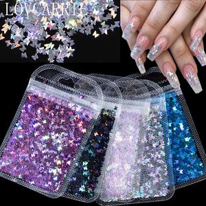 Nail Art Süslemeleri 5 Paket / Set Kelebek Holografik Glitter Sequins Sparkly Charms Flakes Çivi için Aksesuarlar