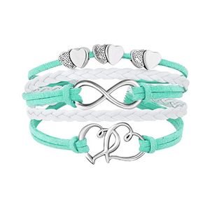 Infinity Double Heart Charm Bilezik Dokunma Deri Sargı Bilezikleri Çok Katmanlı Kadın Moda Takı ve Sandy