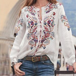 Kadın Bluzlar Gömlek Kadın Bohemian Giyim Bluz Gömlek Vintage Baskılı Bayanlar Bayanlar Blusa Feminina Uzun Kollu Giysi Için