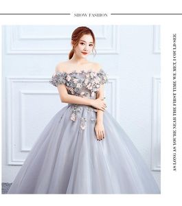 Fashion Boat Neck Quinceanera Dresses Elegant Flower Appliques Long Ball Gown Party Prom Women Host Dress Vestido Debutante