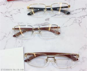 Moda Tasarım Gözlük Çerçevesi Metal Yarım Çerçeve Ahşap Tapınak Tipi Optik Gözlük Basit İş Tarzı Şeffaf Lens Göz00054