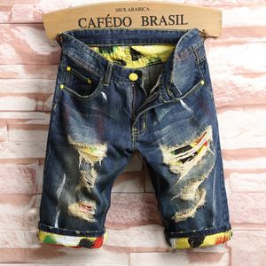 Mens rasgado Short Jeans Roupa Bermuda Cotton Shorts respirável Denim Shorts Masculino de Moda de Nova Plus Size 29-42