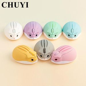 Camundongos Chuyi 2.4G Wireless Optical Mouse Bonito Hamster Cartoon Computador Ergonômico Mini Escritório de PC 3D para Girl Girl Gift