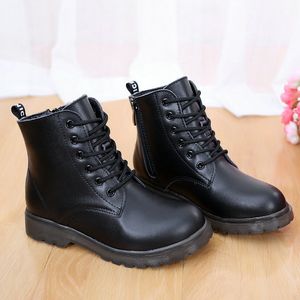 Boys Girls Leather Ankle Boots Winter Spring Little Kid Teenager Spring Black Warm Shoes with Side-zipper Size 26-40