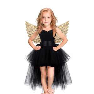 Girls Halloween Princess Dress Angel Cosplay Mesh Tutu Skirt Pink Lace Sling Costume Birthday Party