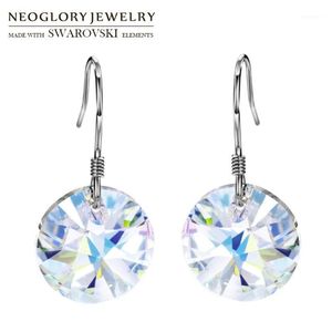 Dangle Avize Neoglory Takı Crystal S925 Gümüş Kanca Küpeleri Klasik Yuvarlak Tasarım Hediyeden Kristaller