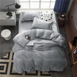 Флис теплая двойная полноценная королева Кинг-размер постельное белье серый коричневый одеяльник / одеяло крышка кровать в комплекте простыня ropa de cama parroure de lit t200706