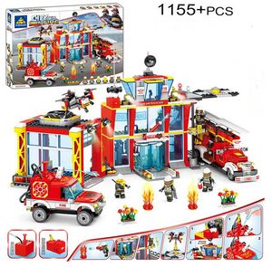 Оптовые модельные наборы строительства строительства городской станции устанавливают пожарные истребители для истребителей, просветленные кирпичные игрушки для детских подарков для детских подарков