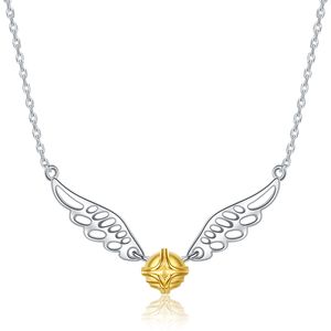 100% 925 Ayar Gümüş Klasik Altın Snitch Kolye Zincir Altın Topu Kanatları Kolye Kadınlar için Moda Takı Hediyeler Toptan Q0531
