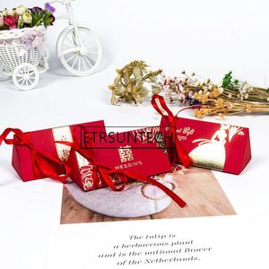 Подарочная упаковка 200 шт. Брак в китайском стиле красное золотое двойное счастье конфетки коробка лента Свадебная вечеринка Box1