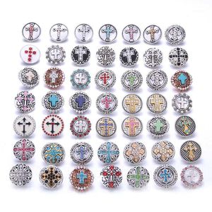 Charm Bilezikler 10 adet Toptan Çapraz İnanç 18mm Yapış Takı Karışık Metal Rhinestone Düğmesi Fit Bilezik Bilezik Kolyeler1