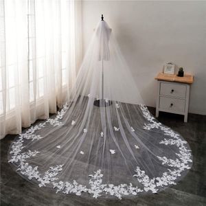 Elegant One-Layer Cathedral Bridal Veils Custom-Length Applique Edge Tulle Wedding Veil Ivory/White Long Vintage Hair Accessories
