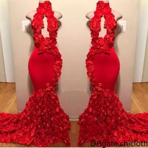 NOVO! 2022 Red High Neck vestidos de baile sexy flores artesanais sereia vestidos de noite contagem de trem preto meninas africanas vestido africano sem encosto oco out bc1038 xu
