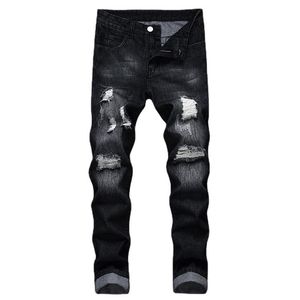 Мужские джинсы Black Hole Denim Мужские узкие однотонные отбеленные рваные повседневные брюки полной длины в ковбойском стиле Высококачественная мода