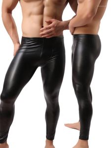 Erkek Pantolon Toptan-Moda Erkek Siyah Faux Deri Uzun Pantolon Seksi Ve Yenilik Sıska Kas Tayt Tayt Tayt Slim Fit Sıkı Erkekler Pant1