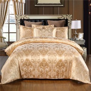 Claroom Jacquard Set biancheria da letto Queen King Size Copripiumino Biancheria da letto in seta Trapunta Alta qualità Lusso Colore oro 2/3 pezzi Consolatore C1018