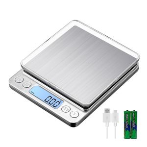 KUBEI Rechargeable Digital Kitchen Scale, 3kg-0.1g/1kg-0.01g Food Scale Jewelry Scale with Tray Multifunction Cooking Scale LJ200910