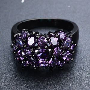 Маленький овальный фиолетовый кристалл циркона звезда цветочные кольца для женщин мужчины винтажные черные золотые многоцветные каменные кольца женские свадебные украшения