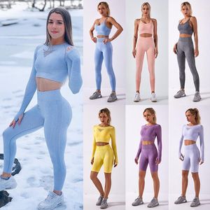 Yoga Kıyafetler 4 adet Dikişsiz Kadın Set Spor Takım Eşofman Kadın Gimwear Spor Sutyen Tank Tops Yüksek Bel Tozluk Spor Tops