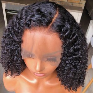 Perucas de cabelo humano curtas encaracoladas com frente de renda com cabelo de bebê peruca sintética com fechamento de renda para mulheres negras pré arrancadas