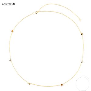 Andywen 925 Ayar Gümüş Altın Zeytin Sarı Şampanya Üç Zirkon Charms Uzun Zincirler Gerdanlık Kolye 2020 Kaya Punk Kristal Q0531
