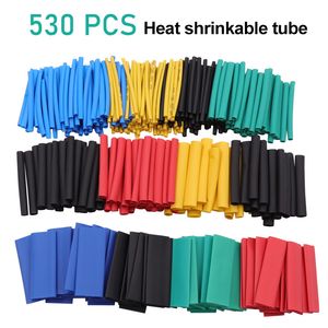 530pcs de calor Tubos de isolamento Shrinkable Tubo Variedade eletrônico Polyolefin Enrole fio Cable Sleeve