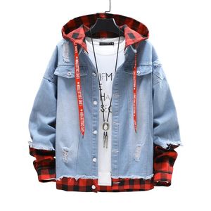 Мужские джинсовые куртки Streetwear хип-хоп с капюшоном с капюшоном с капюшоном мужчина повседневная свободная верхняя одежда весенняя мода Slim Fit пальто