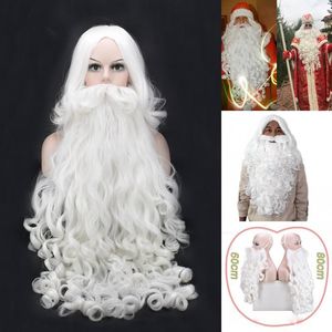 Noel Süslemeleri Hediye Noel Baba Peruk ve Sakal Sentetik Saç Kısa Cosplay Peruk Erkekler İçin Beyaz Saç Raketi Aksesuarları 80cm1