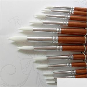Round Shape 24-Piece Nylon Hair Paint Brush Set with Wooden Handles for Watercolor, Acrylic, and Art School Supplies